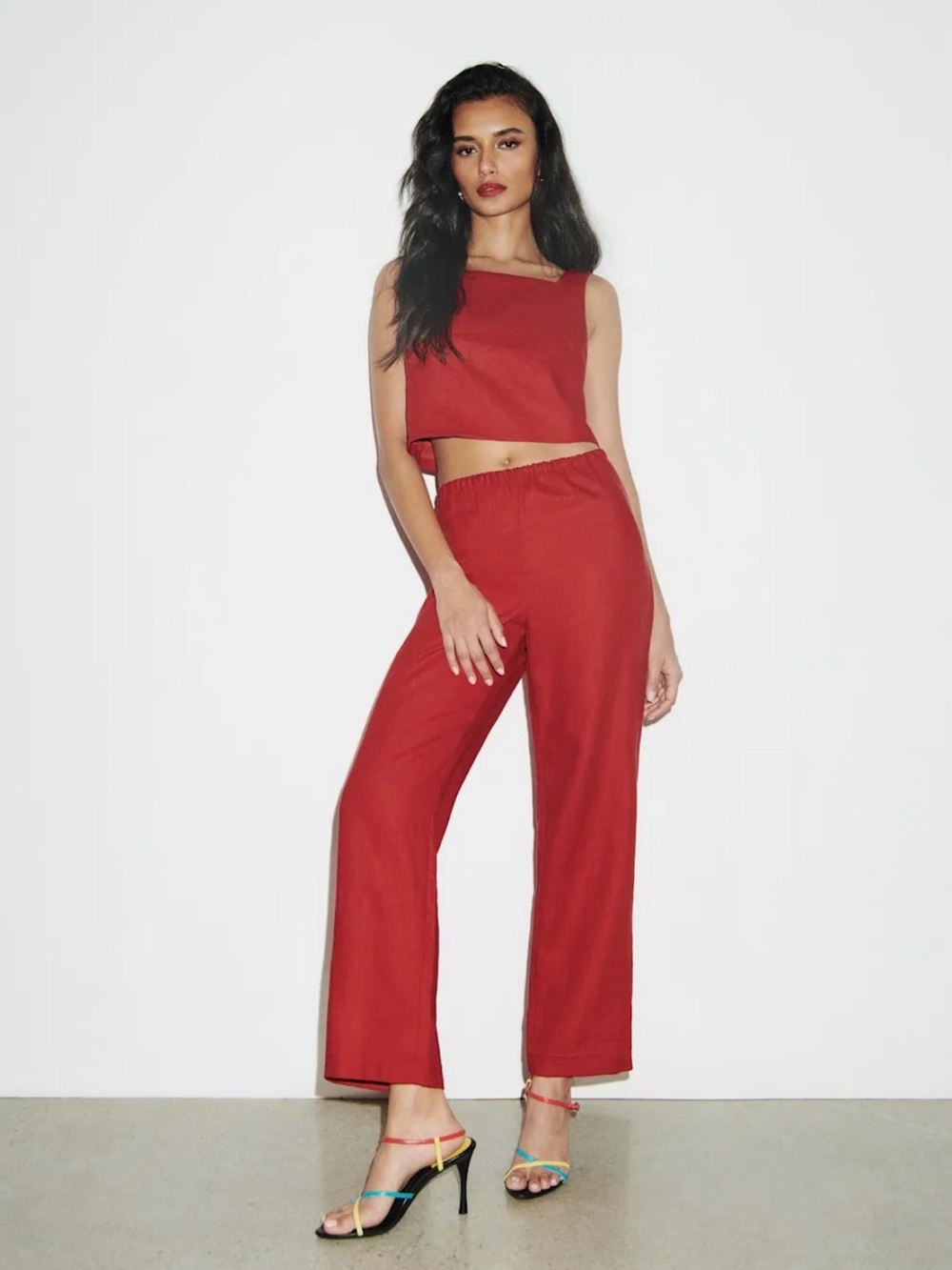 Reformation Red Remi Cropped Linen Pant